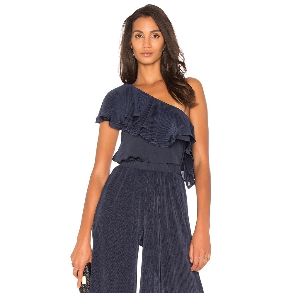Revolve Capulet Navy One Shoulder Ruffle Top NWT L
